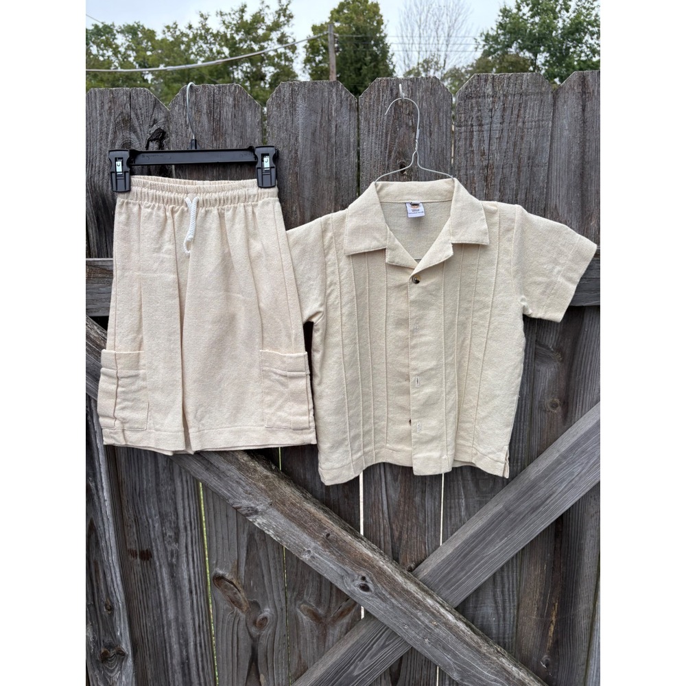 Creaciones Cancun Kids Organic Cotton 2 Piece Shirt and Shorts Set Cream Size 10
